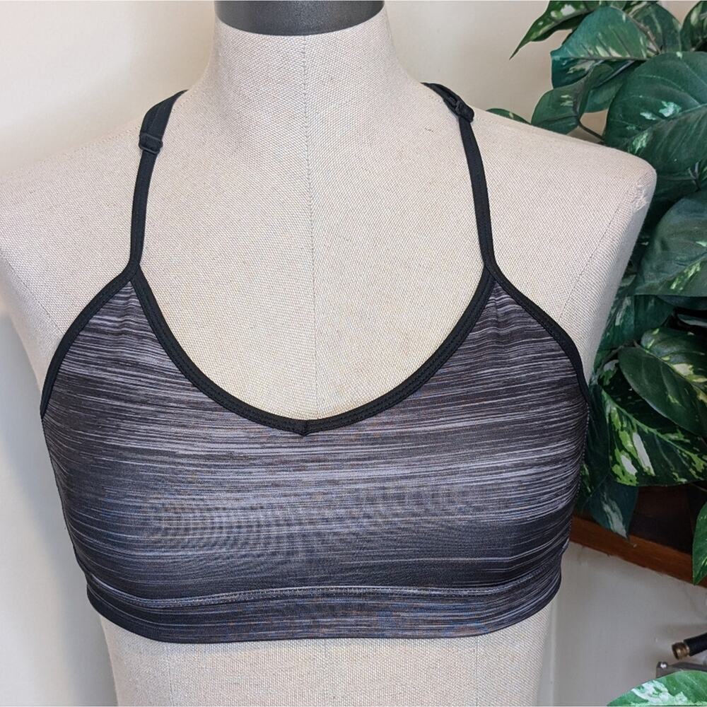Adidas Medium Support Racerback Sports Bra – Black/Gray Striped Print Medium
